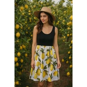 Lemon Print Sundress Large Cottagecore Retro Garden Party Y2K‎